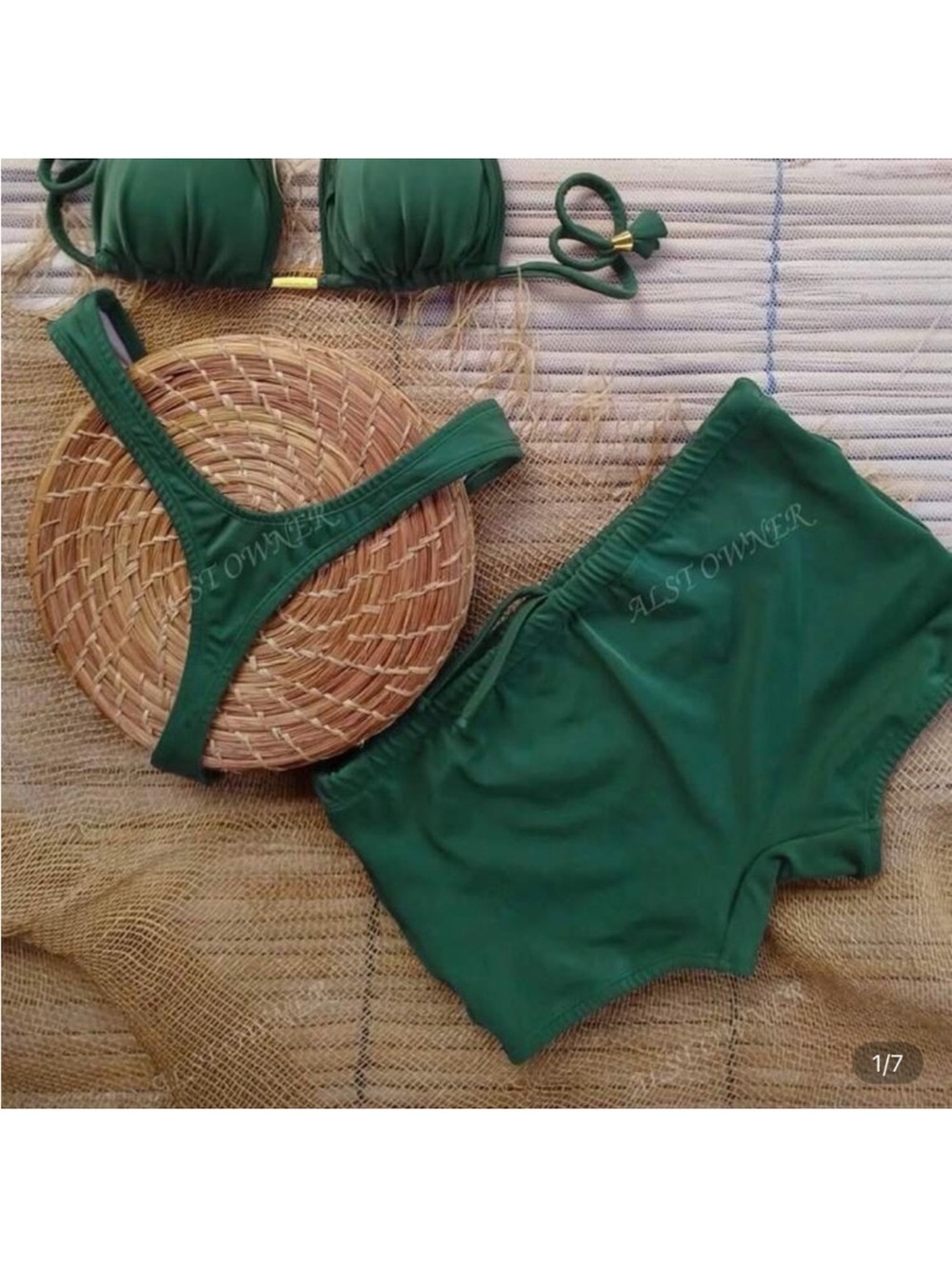 Forest Green String Triangle Bikini swimsuit 
3 piece shorts Set